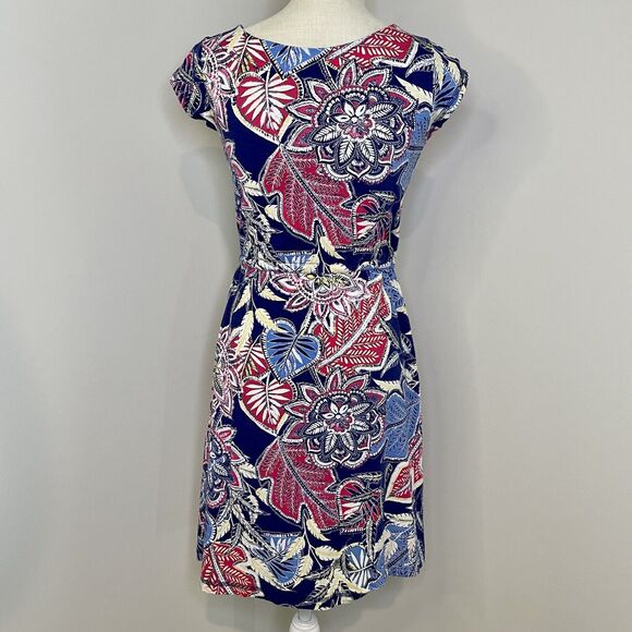 T by Talbots Floral Drawstring Waist Pocket Cap Sleeve Casual T-Shirt Dress Sz P - Picture 3 of 13